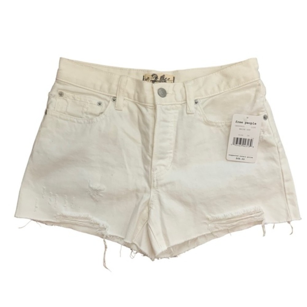 We The Free White Out Distressed Button Fly Denim Shorts